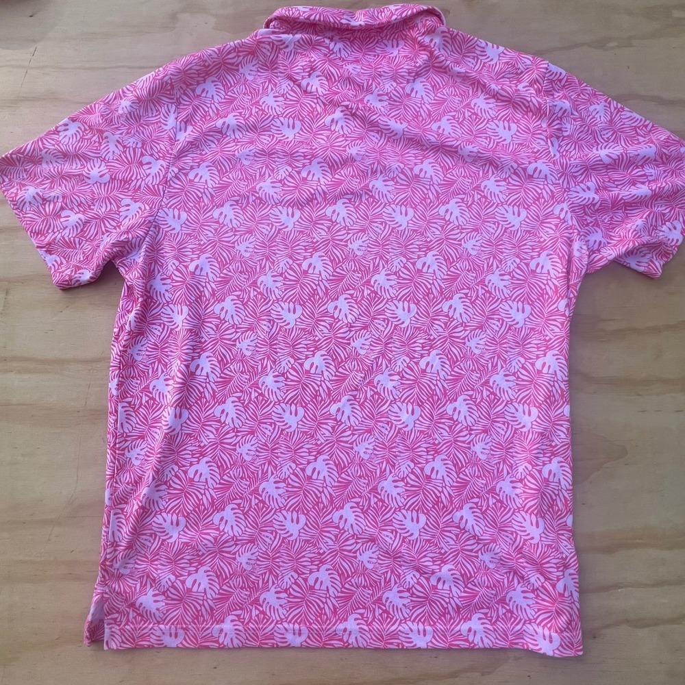 Grand Slam Performance Mens XXL Pink Tropical Monstera Leaf Print GolfPolo Shirt - Picture 6 of 6